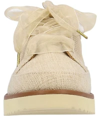 L'amour Des Pieds Zafira Linen and Mesh Lace Up Platform Wedge Sneakers