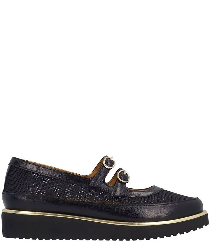 L'Amour Des Pieds Zalika Leather and Mesh Platform Wedge Mary Jane Pumps