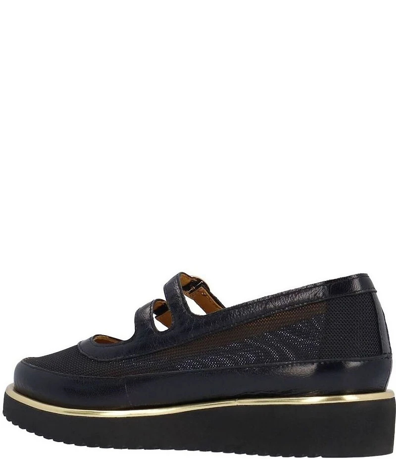 L'Amour Des Pieds Zalika Leather and Mesh Platform Wedge Mary Jane Pumps