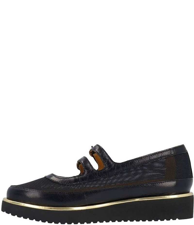 L'Amour Des Pieds Zalika Leather and Mesh Platform Wedge Mary Jane Pumps