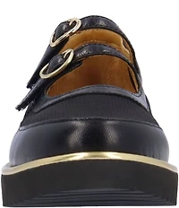 L'Amour Des Pieds Zalika Leather and Mesh Platform Wedge Mary Jane Pumps