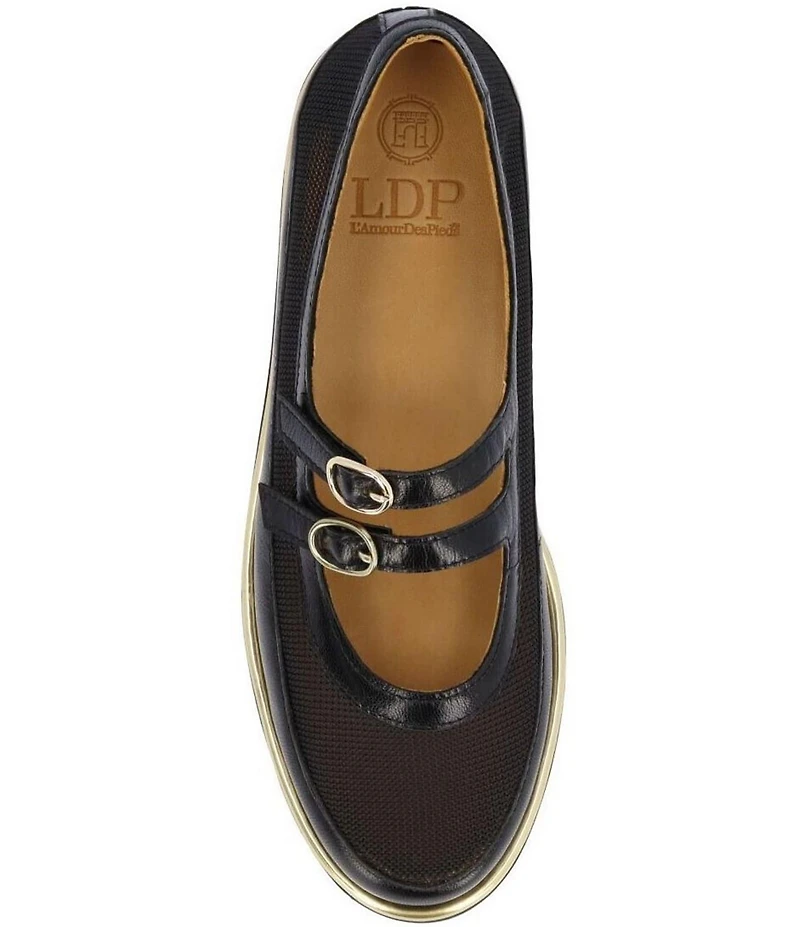 L'Amour Des Pieds Zalika Leather and Mesh Platform Wedge Mary Jane Pumps