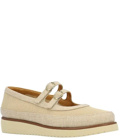 L'Amour Des Pieds Zalika Linen and Mesh Platform Wedge Mary Jane Pumps