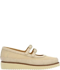 L'Amour Des Pieds Zalika Linen and Mesh Platform Wedge Mary Jane Pumps