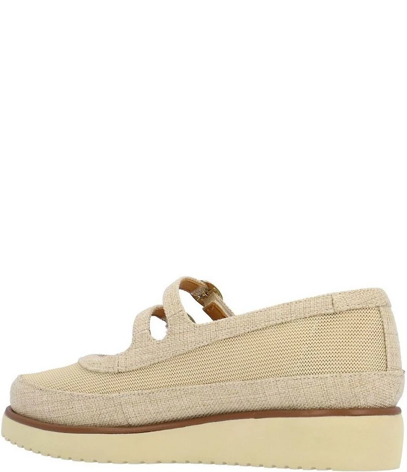 L'Amour Des Pieds Zalika Linen and Mesh Platform Wedge Mary Jane Pumps