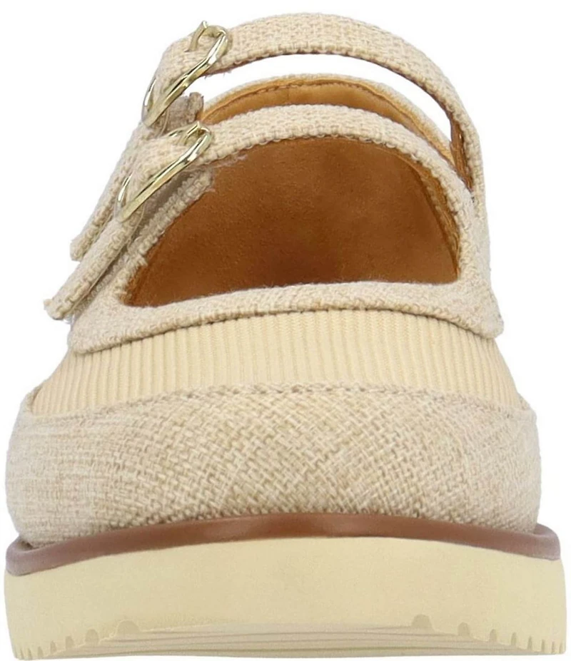 L'Amour Des Pieds Zalika Linen and Mesh Platform Wedge Mary Jane Pumps