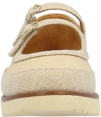 L'Amour Des Pieds Zalika Linen and Mesh Platform Wedge Mary Jane Pumps