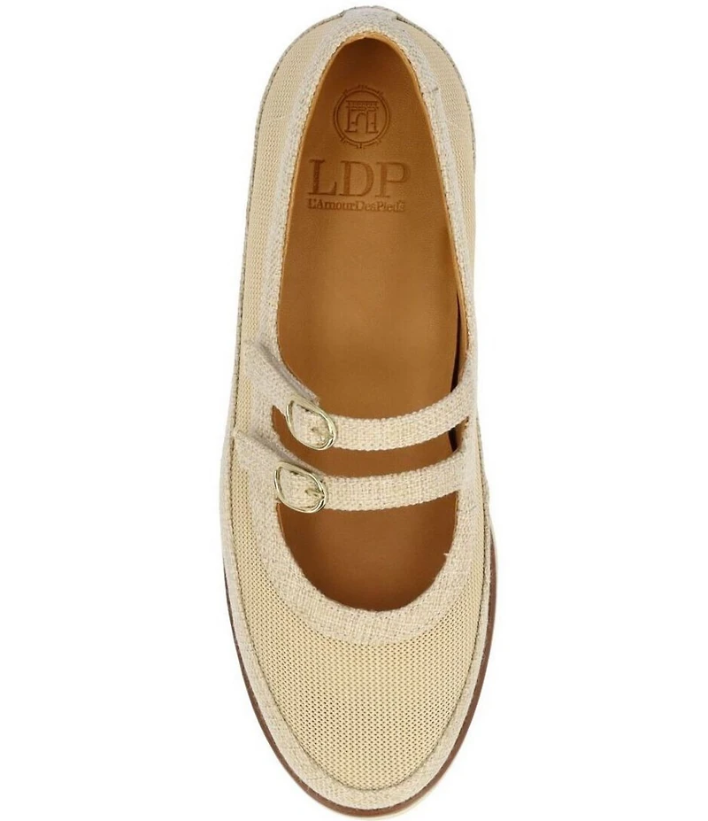 L'Amour Des Pieds Zalika Linen and Mesh Platform Wedge Mary Jane Pumps