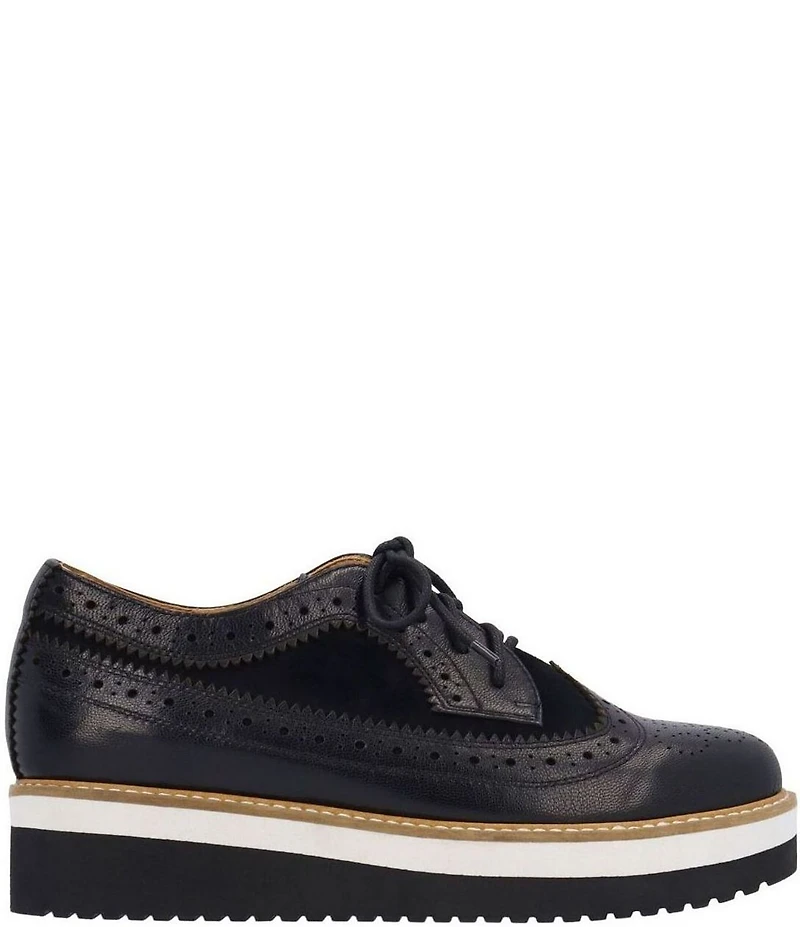 L'Amour Des Pieds Zorielle Leather and Suede Brogue Detail Platform Wedge Oxfords
