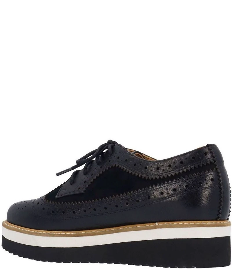 L'Amour Des Pieds Zorielle Leather and Suede Brogue Detail Platform Wedge Oxfords