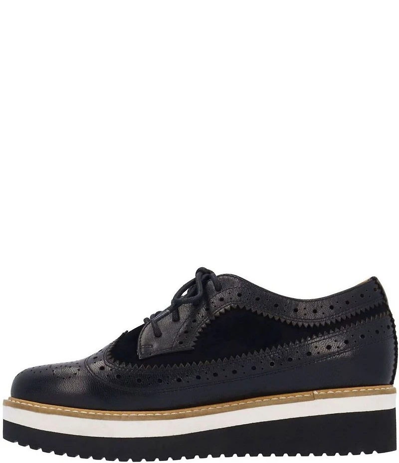 L'Amour Des Pieds Zorielle Leather and Suede Brogue Detail Platform Wedge Oxfords