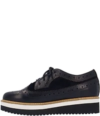 L'Amour Des Pieds Zorielle Leather and Suede Brogue Detail Platform Wedge Oxfords