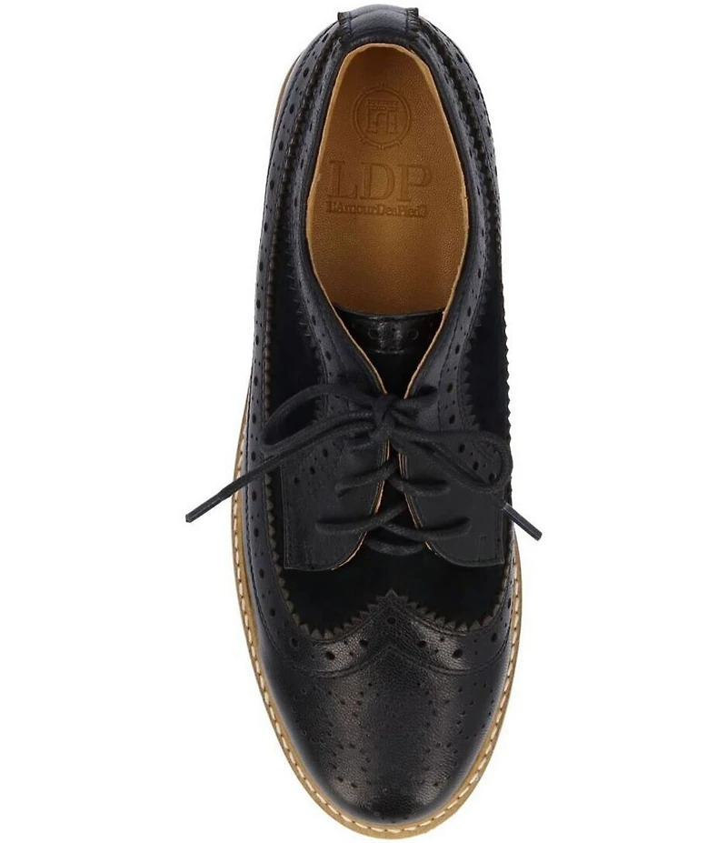 L'Amour Des Pieds Zorielle Leather and Suede Brogue Detail Platform Wedge Oxfords