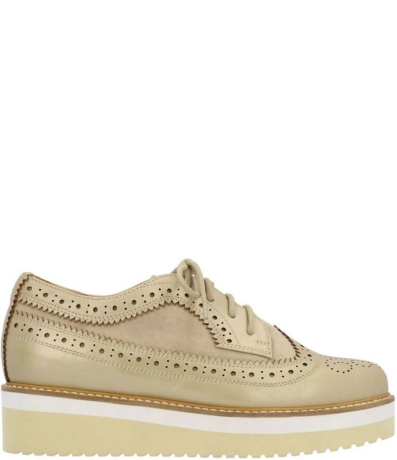 L'Amour Des Pieds Zorielle Leather and Suede Brogue Detail Platform Wedge Oxfords