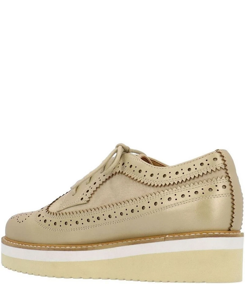 L'Amour Des Pieds Zorielle Leather and Suede Brogue Detail Platform Wedge Oxfords