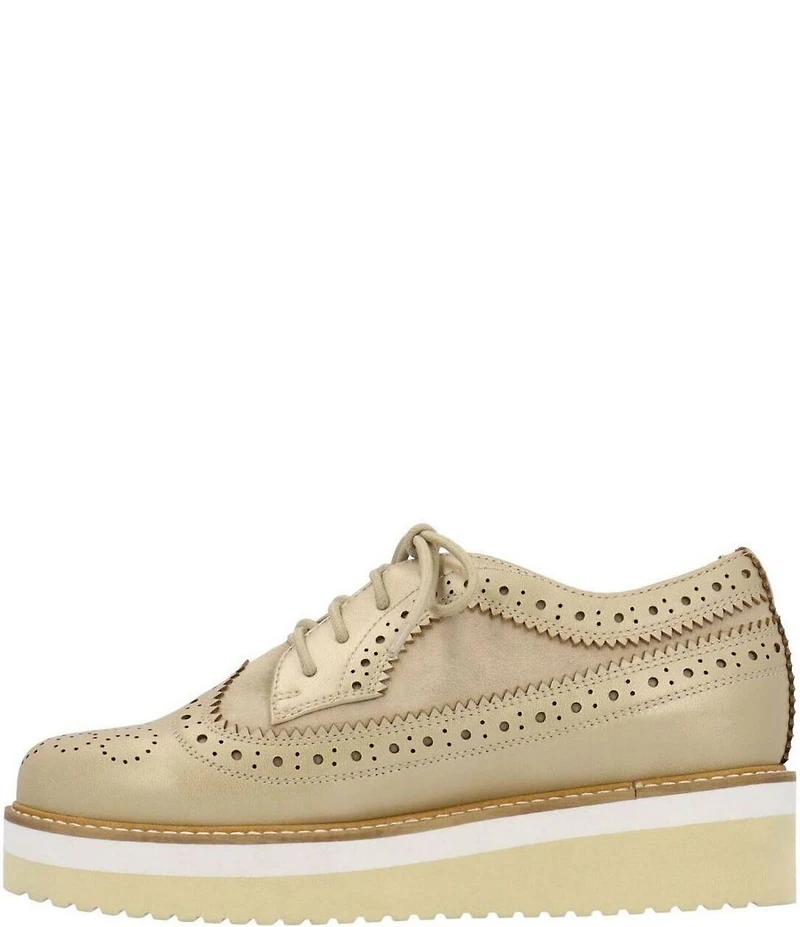 L'Amour Des Pieds Zorielle Leather and Suede Brogue Detail Platform Wedge Oxfords