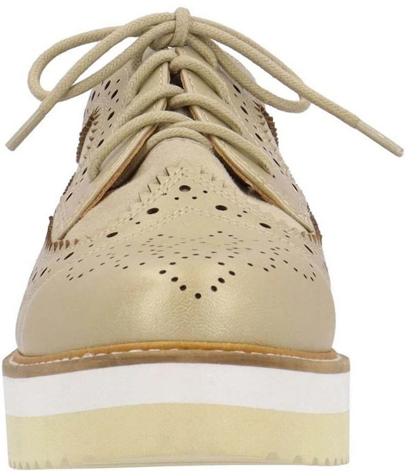 L'Amour Des Pieds Zorielle Leather and Suede Brogue Detail Platform Wedge Oxfords
