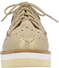 L'Amour Des Pieds Zorielle Leather and Suede Brogue Detail Platform Wedge Oxfords