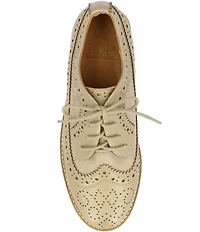 L'Amour Des Pieds Zorielle Leather and Suede Brogue Detail Platform Wedge Oxfords