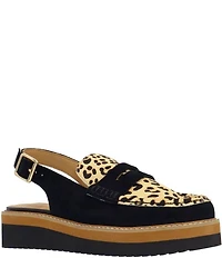 L'Amour Des Pieds Zuree Suede Leopard Print Calf Hair Slingback Penny Loafers