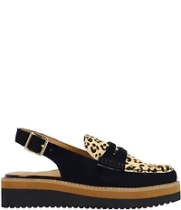 L'Amour Des Pieds Zuree Suede Leopard Print Calf Hair Slingback Penny Loafers