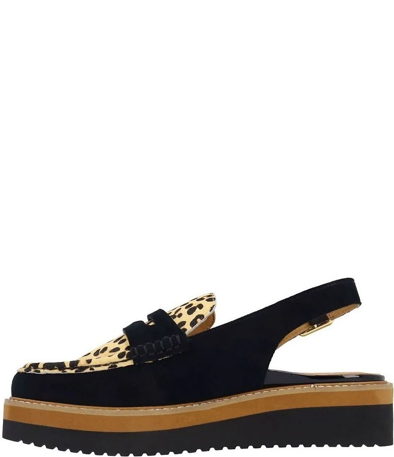 L'Amour Des Pieds Zuree Suede Leopard Print Calf Hair Slingback Penny Loafers