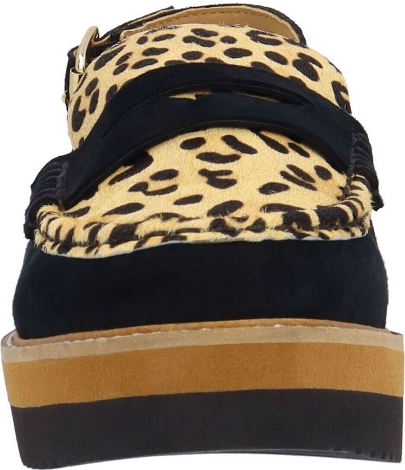 L'Amour Des Pieds Zuree Suede Leopard Print Calf Hair Slingback Penny Loafers