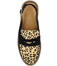L'Amour Des Pieds Zuree Suede Leopard Print Calf Hair Slingback Penny Loafers
