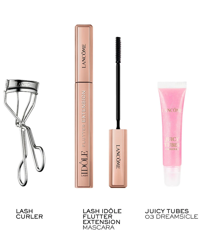 Lancome Lash Idole Limited Edition Flutter Mascara, Juicy Tube, and Lash Curler Makeup Set