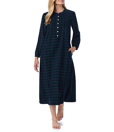 Lanz of Salzburg Cotton Flannel Eyelet Lace Crew Neck Ballet Nightgown