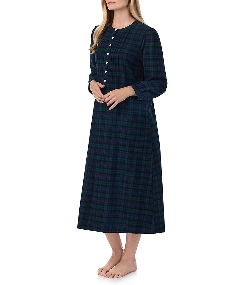 Lanz of Salzburg Cotton Flannel Eyelet Lace Crew Neck Ballet Nightgown