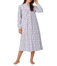Lanz of Salzburg Cotton Flannel Eyelet Lace V-Neck Ballet Floral Bird Print Nightgown