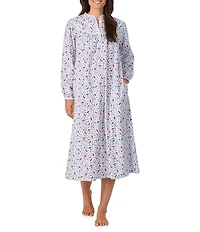 Lanz of Salzburg Cotton Flannel Eyelet Lace V-Neck Ballet Floral Bird Print Nightgown