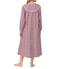 Lanz of Salzburg Cotton Flannel Eyelet Lace V-Neck Ballet Heart Print Nightgown