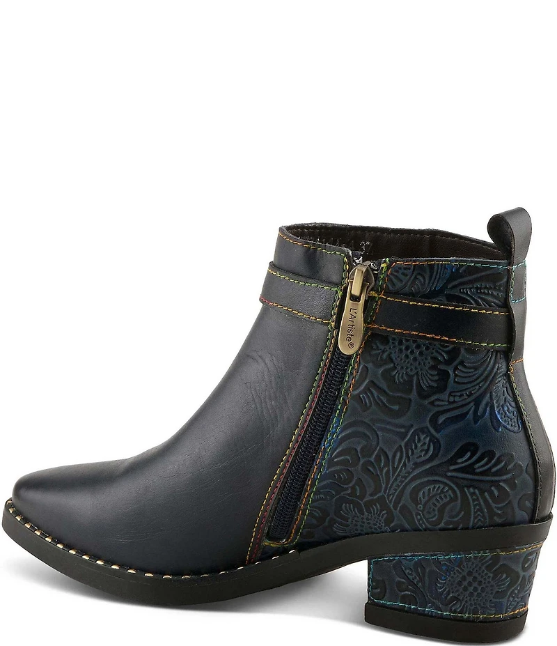 L'ARTISTE Acree Floral Embossed Leather Faux Fur Lined Booties