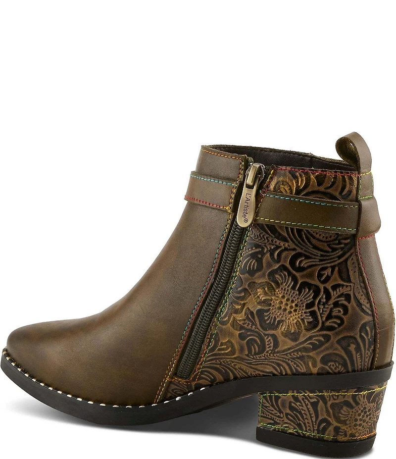 L'ARTISTE Acree Floral Embossed Leather Faux Fur Lined Booties