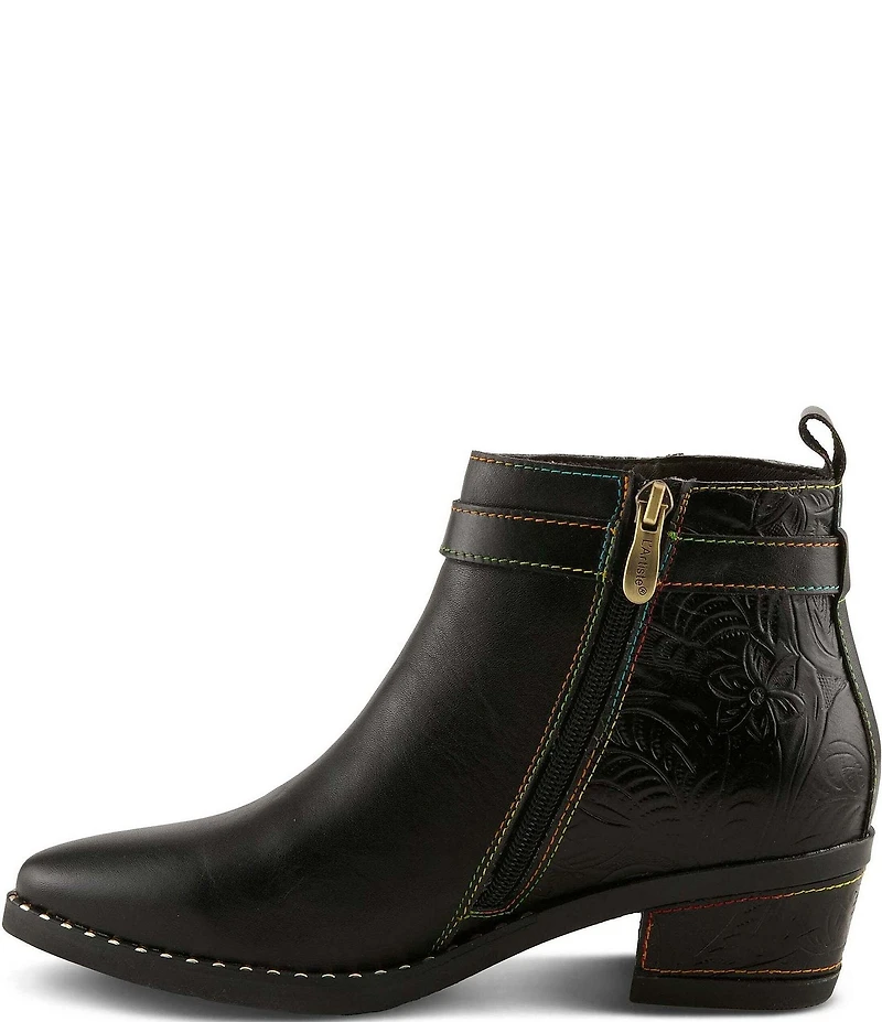 L'ARTISTE Acree Floral Embossed Leather Faux Fur Lined Booties