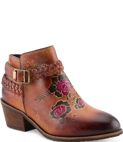 L'ARTISTE Across Leather Hand Painted Embossed Booties
