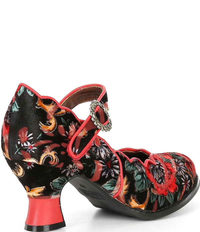 L'ARTISTE Adodora Tapestry Floral Print Velvet Hook-and-Loop Mary Jane Pumps