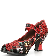 L'ARTISTE Adodora Tapestry Floral Print Velvet Hook-and-Loop Mary Jane Pumps