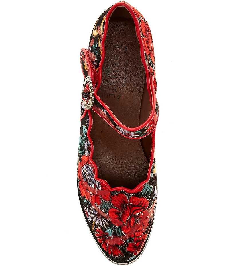 L'ARTISTE Adodora Tapestry Floral Print Velvet Hook-and-Loop Mary Jane Pumps