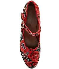 L'ARTISTE Adodora Tapestry Floral Print Velvet Hook-and-Loop Mary Jane Pumps