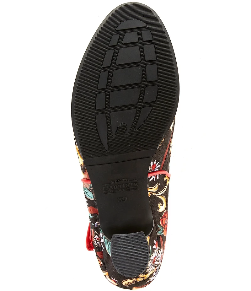 L'ARTISTE Adodora Tapestry Floral Print Velvet Hook-and-Loop Mary Jane Pumps