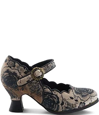 L'ARTISTE Adodora Tapestry Floral Print Velvet Buckle Hardware Mary Jane Pumps