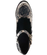 L'ARTISTE Adodora Tapestry Floral Print Velvet Buckle Hardware Mary Jane Pumps