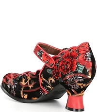 L'ARTISTE Adodora Tapestry Floral Print Velvet Buckle Hardware Mary Jane Pumps