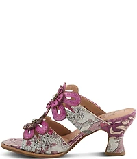 L'ARTISTE Alania Floral Print Leather Ornamented Slide Sandals