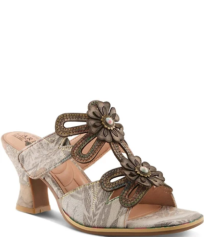 L'ARTISTE Alania-Garden Floral Applique Ornamented Dress Slides