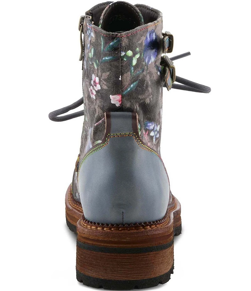 L'ARTISTE All The Way Floral Embossed Leather Combat Booties