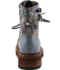 L'ARTISTE All The Way Floral Embossed Leather Combat Booties